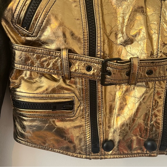 NWT 3.1 Phillip Lim Distressed Metallic Belted Biker Jacket Bronze Sz 6 (a2) - Picture 5 of 16